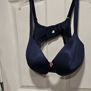Catherines Navy Bra with Pink Bow Accent